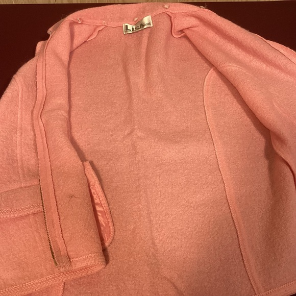 Lisa International Boiled Wool Pink Vest with Faux feather collar womens Size L - Picture 11 of 11